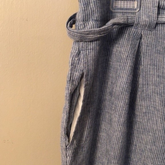 MAX STUDIO SIZE LARGE BLUE PINSTRIPE PAPERBAG WAIST RELAXED LINEN BLEND PANTS - Picture 3 of 7